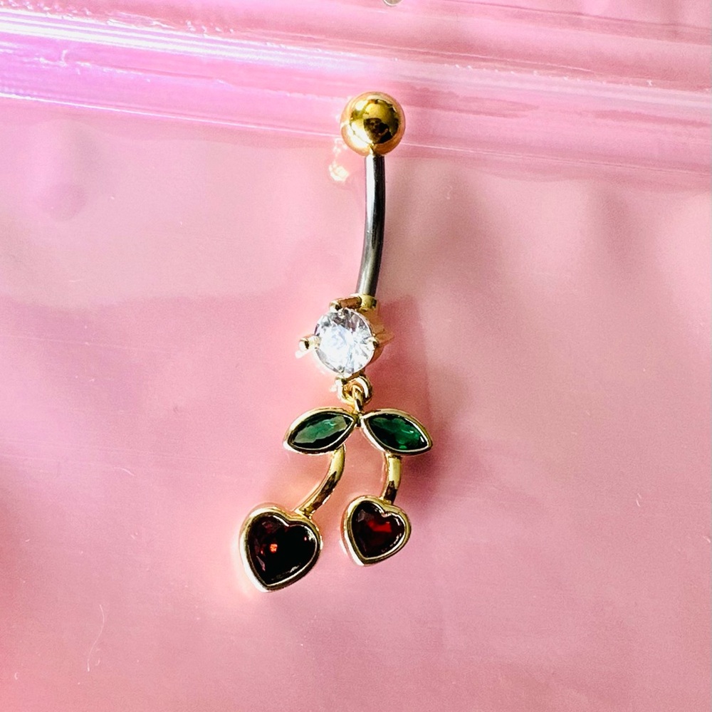 Belly Ring Barbell New Heart Cherries New